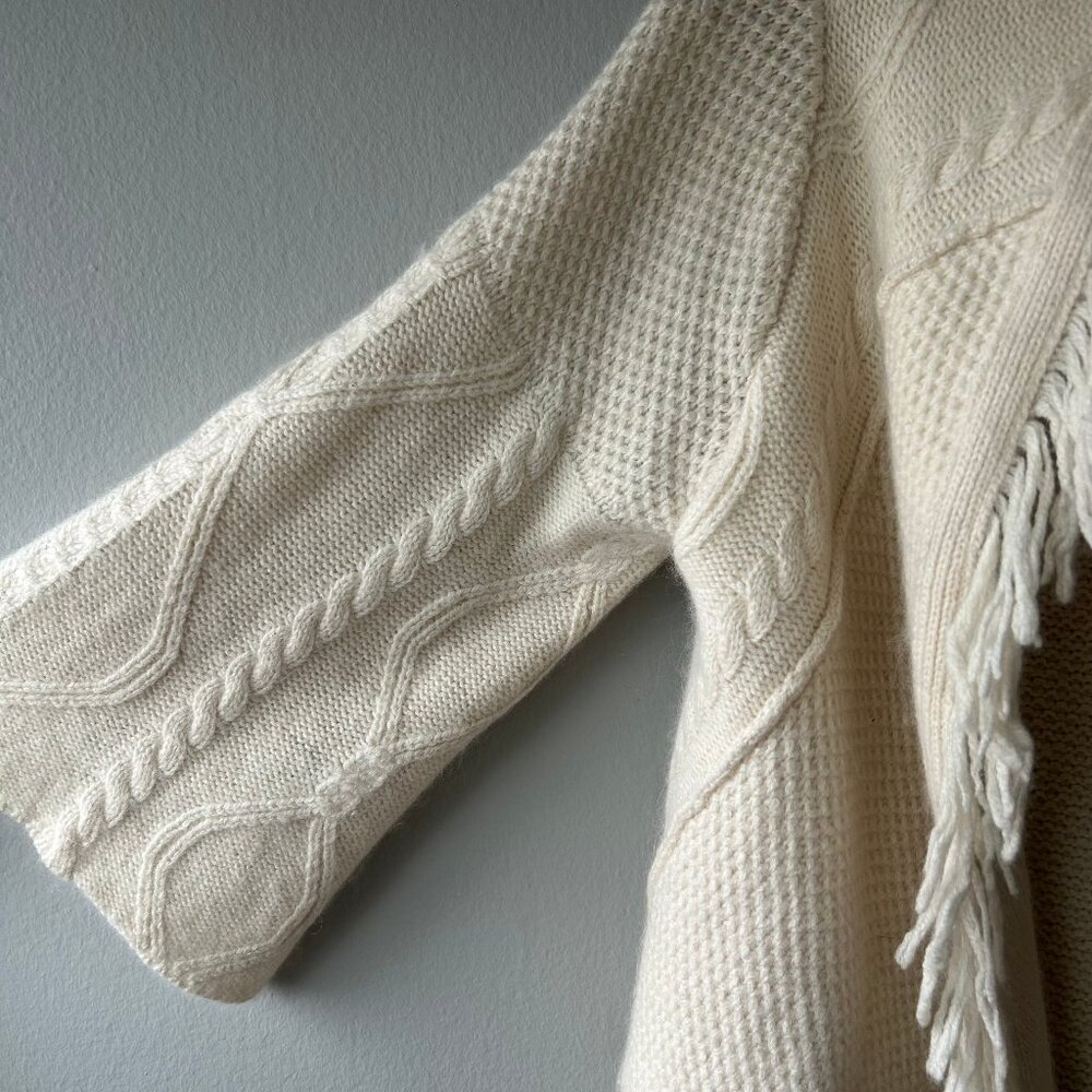 Anthropologie Sleeping on Snow Fringe Cardigan Cream Wool Angora Blend - Picture 3 of 10